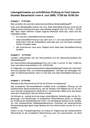Int. Steuerrecht Prüfung 2009 Musterlösung