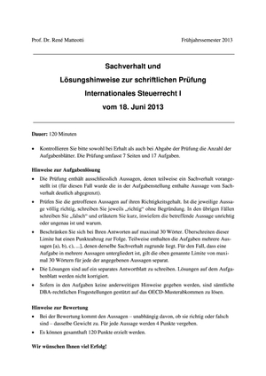Int. Steuerrecht Prüfung 2013 Musterlösung