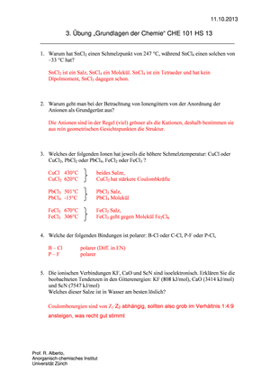 CHE101 HS2013: Übung 3 Lösung