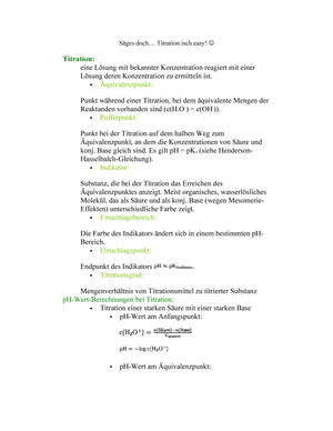 Chemie I+II Zusammenfassung Saeure Base Titration