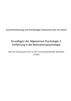 Zusammenfassung Motivation FS14