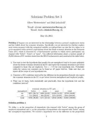 Quant. Methoden 2015: Übungsblatt 3 Lösungen