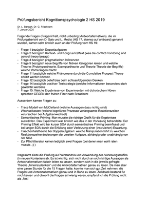Prüfungsbericht Kognition 2 HS 19