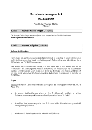 Sozialversicherungsrecht Prüfung 2012 Musterlösung