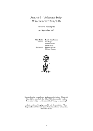 Analysis I - ZSF Script