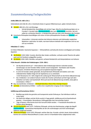 Fachgeschichte Zusammenfassung Vorlesung + Eriksen
