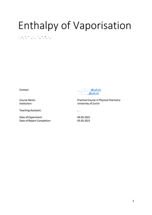 Report Enthalpy of Vaporisation