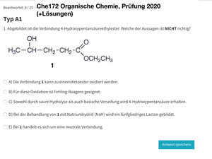 CHE172 Prüfung 2020 + Lösungsweg