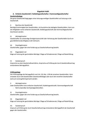 Klageschemata Gesellschaftsrecht