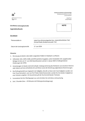 Jugendstrafrecht Prüfung Master Uni Bern