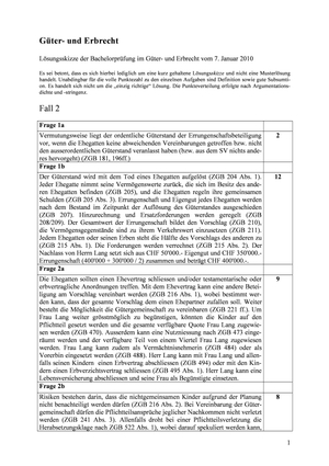 Güter- und Erbrecht Prüfung 2009 Musterlösung