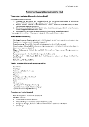 Zusammenfassung Biomedizinische Ethik