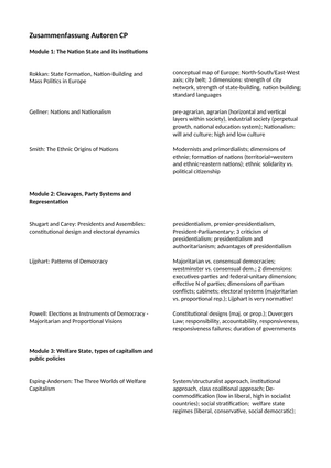 Comparative Politics - Zusammenfassung Autoren