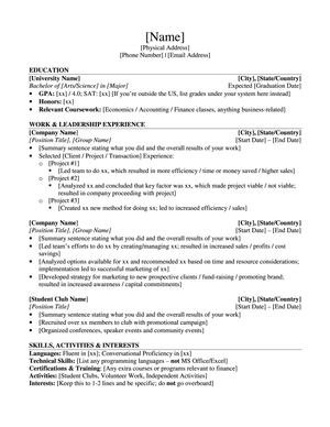 Template for Investment Banking Resume (pdf)