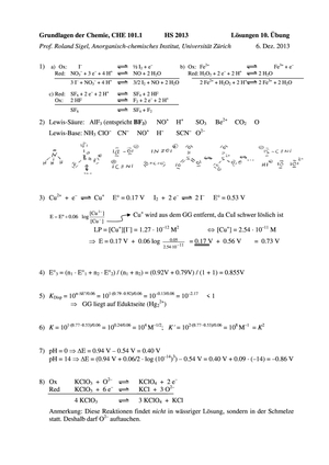 CHE101 HS2013: Lösungen 10. Übung