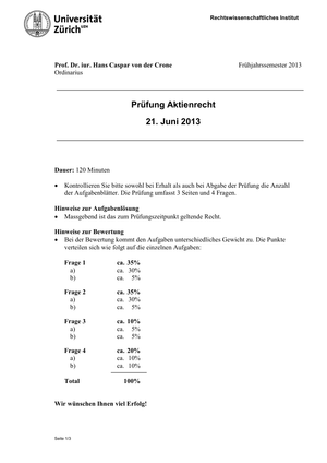 Aktienrecht Prüfung 2013